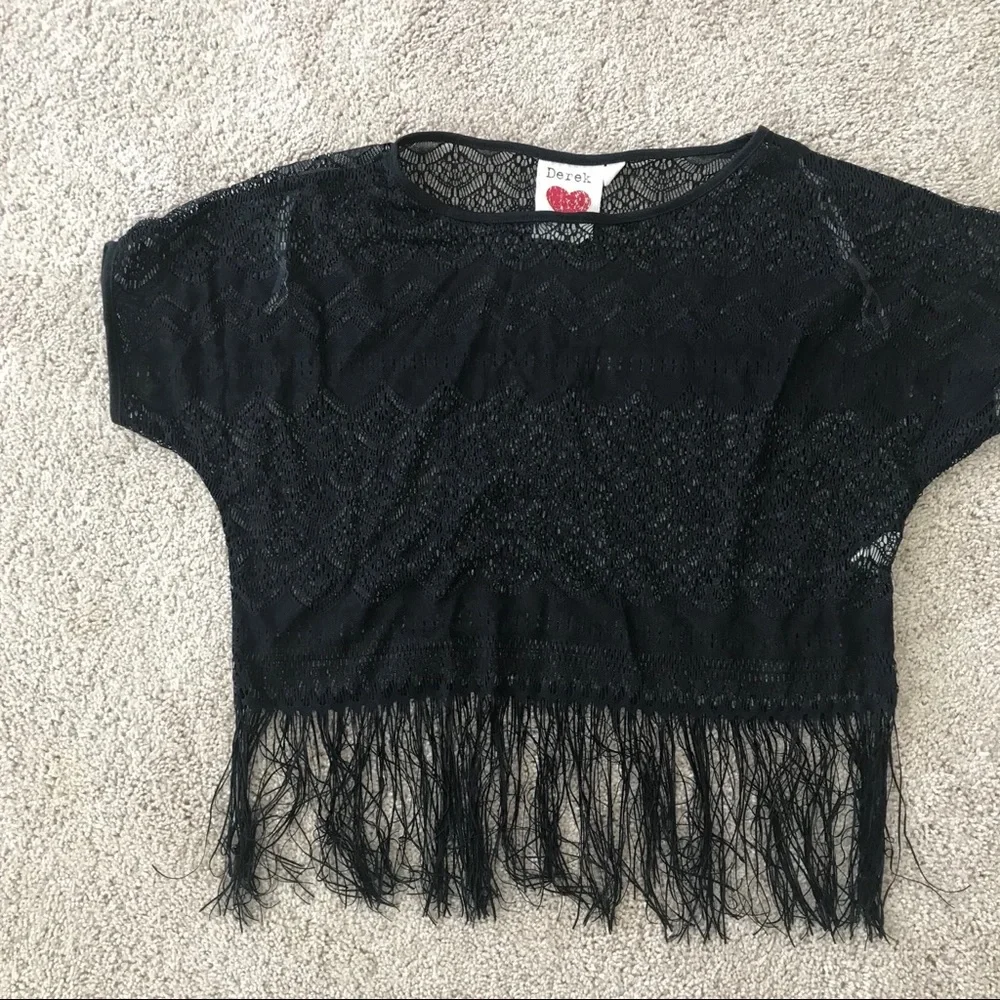 Derek heart black fringe top sheer romantic western